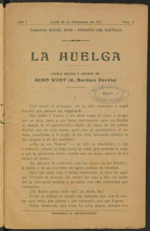 1917000102: La huelga : novela inédita y original