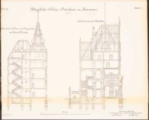 Polizeipräsidium, Hannover: Schnitte durch den Turm und Mittelbau 1:100