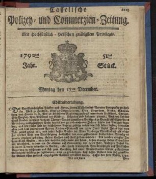 51tes Stueck, Montag den 17ten December. 1792