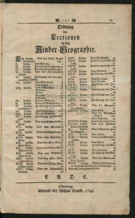 Ordnung der Lectionen in der Kinder-Geographie