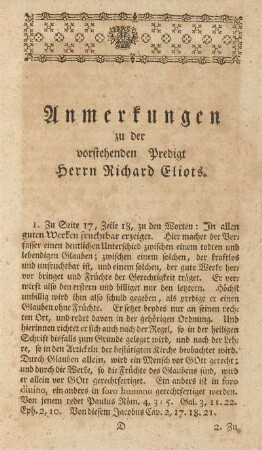 Anmerkungen zu der vorstehenden Predigt Herrn Richard Eliots