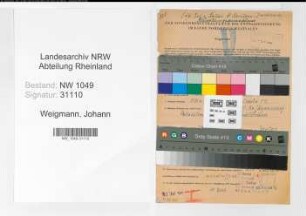 Entnazifizierung Johann Weigmann , geb. 02.05.1903 (Brettschneider)