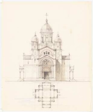 Russische Kirche: Grundriss, Aufriss Eingangsseite