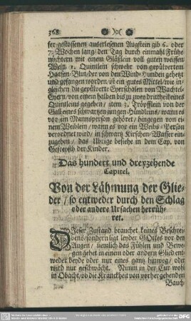 Das hundert und dreyzehende Capitel. Von der Lähmung der Glieder, so entweder durch den Schlag oder andere Ursachen herrühret