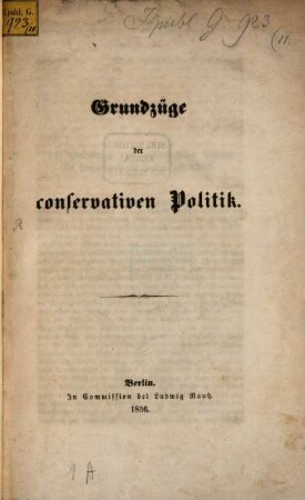 Grundzüge der conservativen Politik