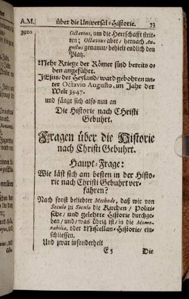 Fragen über die Historie nach Christi Gebuhrt.