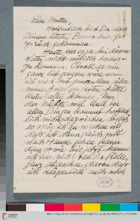 Briefe: Brief von Elfriede Lohse-Wächtler an Sidonie Wächtler