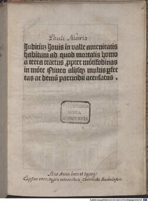 Iudicium Iovis ad quod mortalis homo a terra tractus parricidii accusatus : mit Widmungsbrief des Autors an Stephan Gülden