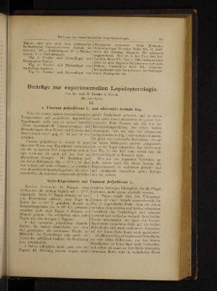 Beiträge zur experimentellen Lepidopterologie.