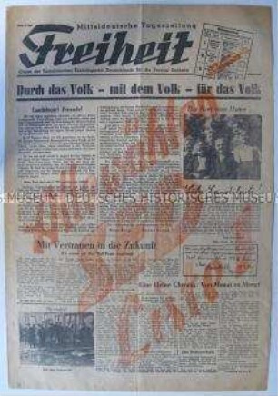 Sonderausgabe der Tageszeitung der SED für die Provinz Sachsen "Freiheit" zu den Gemeindewahlen 1946