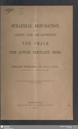 On subaërial denudation and on cliffs and escarpments of the chalk and the lower tertiary beds