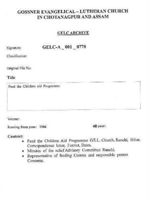 Feed the Children Aid Programmee
