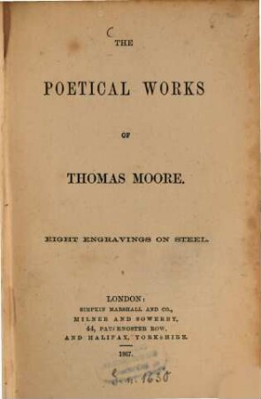 The poetical Works of Thomas Moore : 8 Engravings on Steel