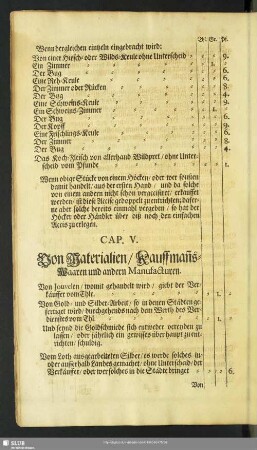 Cap. V. Von Materialien, Kaufman[n]s-Waaren und andern Manufacturen