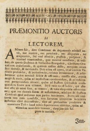 Praemonitio Auctoris Ad Lectorem.