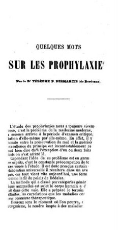 Quelques Mots sur les Prophylaxies