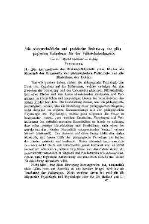 Die wissenschaftliche und praktische Bedeutung der pädagogischen Pathologie für die Volksschulpädagogik : (Fortsetzung)