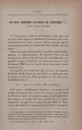 Sur deux théorèmes classiques de cinématique.