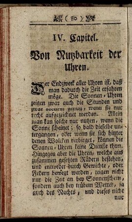 IV. Capitel. Von Nutzbarkeit der Uhren.