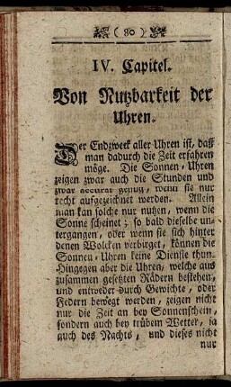 IV. Capitel. Von Nutzbarkeit der Uhren.