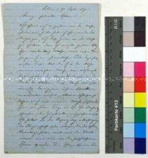 Feldpostbrief von Joseph Köchling aus dem Deutsch-Französischen Krieg an seine Eltern über die Besatzung von Sedan, seine Tätigkeit als Wachposten am Stadttor sowie den Besuch zweier Kölner Stadträte