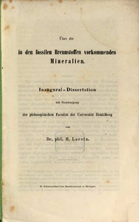 Über die in den fossilen Brennstoffen vorkommenden Mineralien : Inaugural-Dissertation