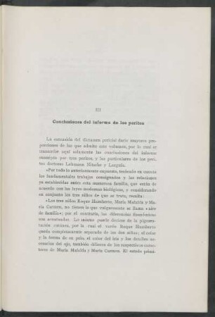 III - Conclusiones del informe de los peritos