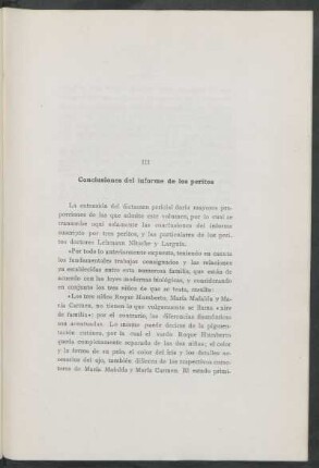 III - Conclusiones del informe de los peritos