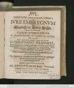 Dissertatio Inauguralis Iuridica De Iure Embryonum