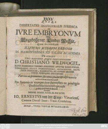 Dissertatio Inauguralis Iuridica De Iure Embryonum