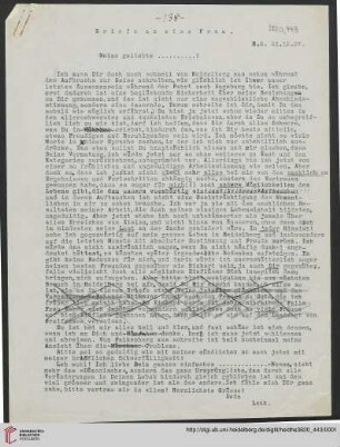 Heid. Hs. 3820,443: Brief von Emil Lask an unbekannte Frau