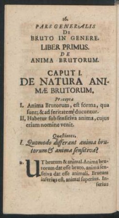 Liber Primus. De Anima Brutorum