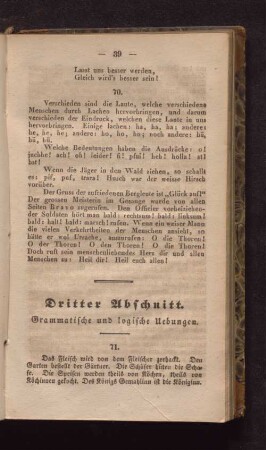 Dritter Abschnitt. Grammatische und logische Uebungen.