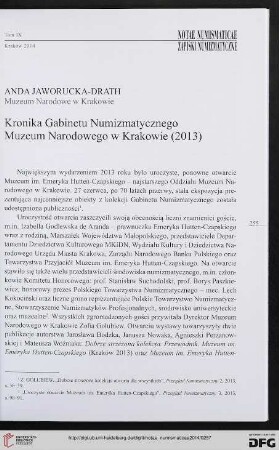 9: Kronika Gabinetu Numizmatycznego Muzeum Narodowego w Krakowie (2013)