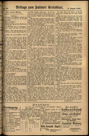 Zweite Ausgabe vom Samstag, den 06. August 1892.