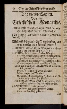 68-76, Das vierdte Capitel. Von der Griechischen Monarchie.
