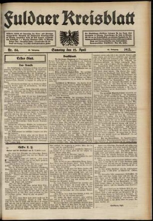 Erste Ausgabe vom Samstag, den 12. April 1913.