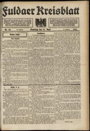 Erste Ausgabe vom Samstag, den 12. April 1913.