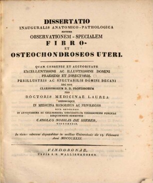 Diss. inaug. anat.-path. sistens observationem specialem fibro et osteochondroseos uteri : [cum 2 tab. aen.]