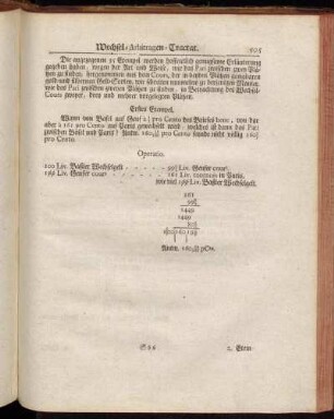 [...] nunmehro zu derjenigen Manier, wie das Pari zwischen zweyen Plätzen zu finden, in Betrachtung des Wechsel-Cours [...]