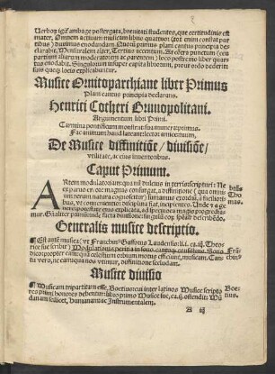 Musice Ornitoparchiane liber Primus Plani cantus principia declarans.