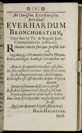 Ad Clarissim. Excellentissim. Juris Conf. Everhardum Bronchorstium, ...