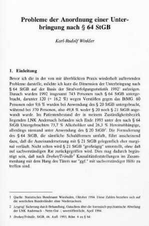 129-134, Probleme der Anordnung einer Unterbringung nach § 64 StGB