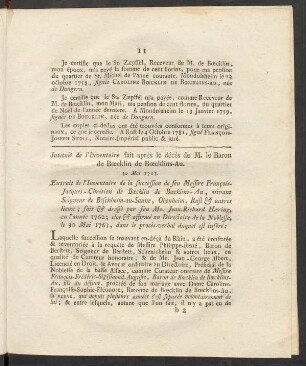 Intitulé de l'Inventaire fait après le décès de M. le Baron de Boecklin de Boecklins-Au. 30 Mai 1763.