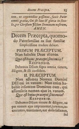 Decem Præcepta, quomodo Paterfamilias ea suæ familiæ simplicissime tradere debeat.