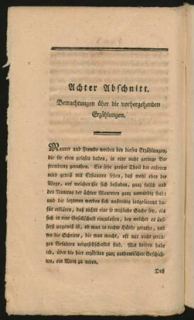 Achter Abschnitt. Betrachtungen über die vorhergehenden Erzählungen.