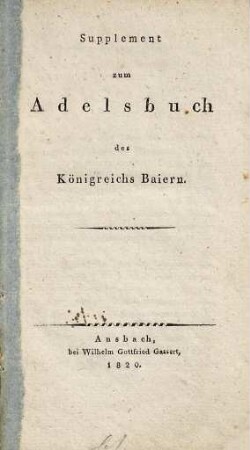 Adelsbuch des Königreichs Baiern. [2], Supplement