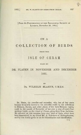 On a collection of birds from the Isle of Ceram made by Dr. Platen in november and december 1881