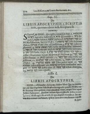 Cap. II. De Libris Apocryphis: Scriptis item, quorum obiter in S. Scriptura sit mentio.
