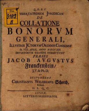 Diss. iur. de collatione bonorum generali